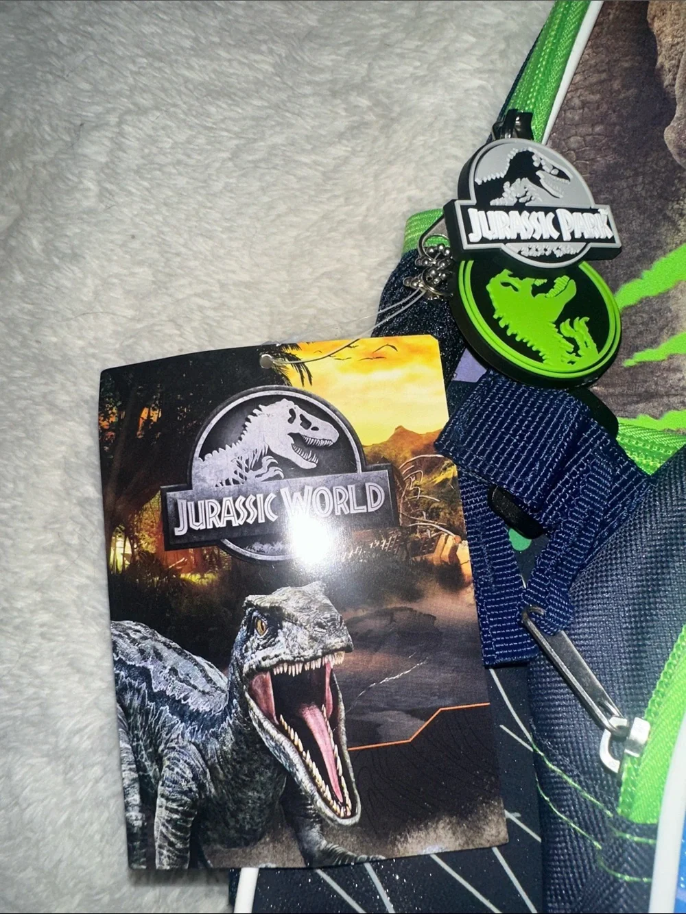 Jurassic World Kids Dino Backpack - Navy & Lime Green. Detachable Lunch Kit